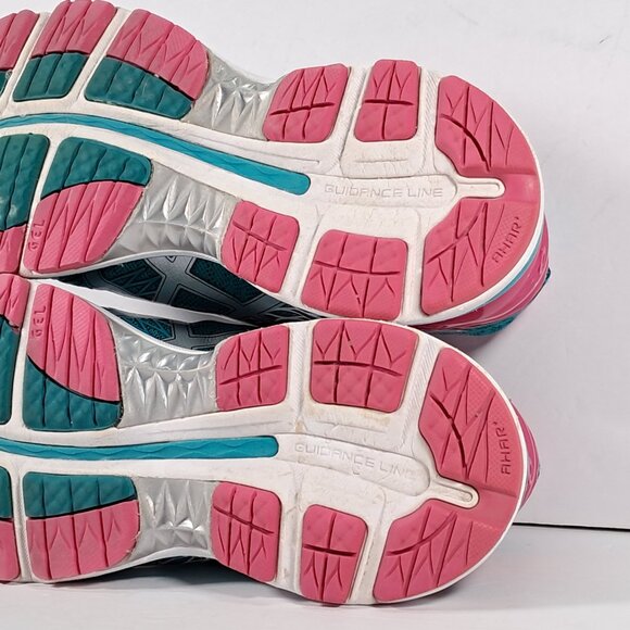 Asics Gel Nimbus 18 Women 8 Mesh Teal Silver Pink Athletic Running Sneakers - Picture 12 of 15